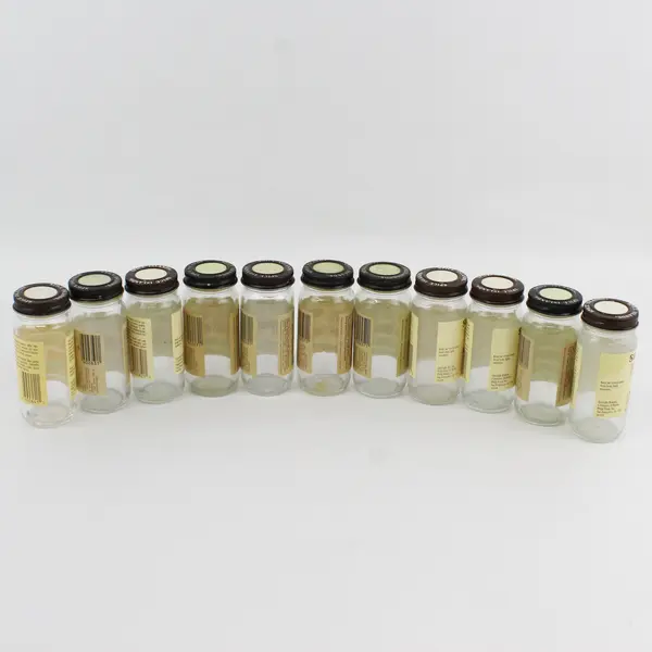 Lot Of 11 Spice Islands Empty Clear Glass Spice Jars W/ Matching Lids 4.5" Tall