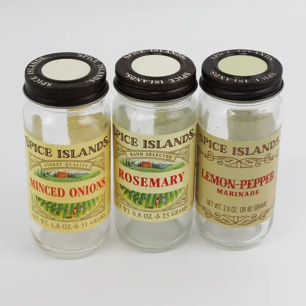 Lot Of 11 Spice Islands Empty Clear Glass Spice Jars W/ Matching Lids 4.5" Tall