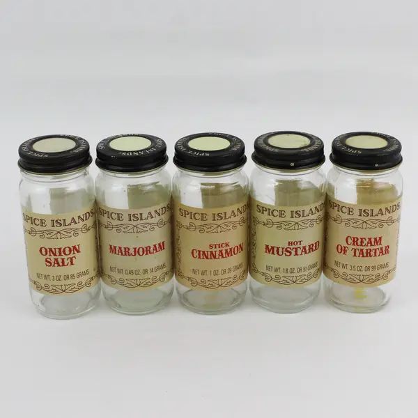 Lot Of 11 Spice Islands Empty Clear Glass Spice Jars W/ Matching Lids 4.5" Tall