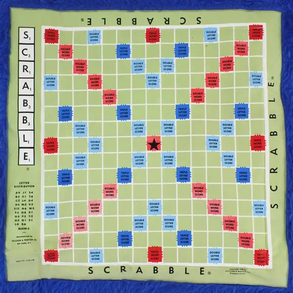 Fuzzy Blue Fabric Foldable Scrabble Board 29" x 29"