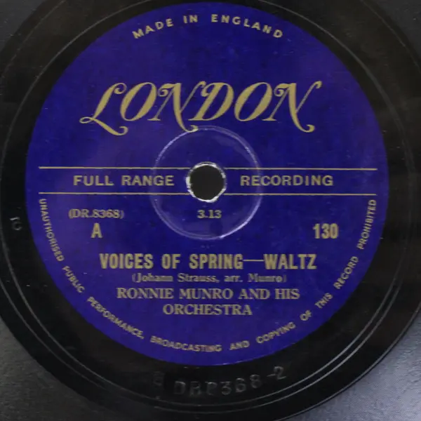 Ronnie Munro Voices of Spring-Waltz/The Emperor- Waltz 10" Shellac Record