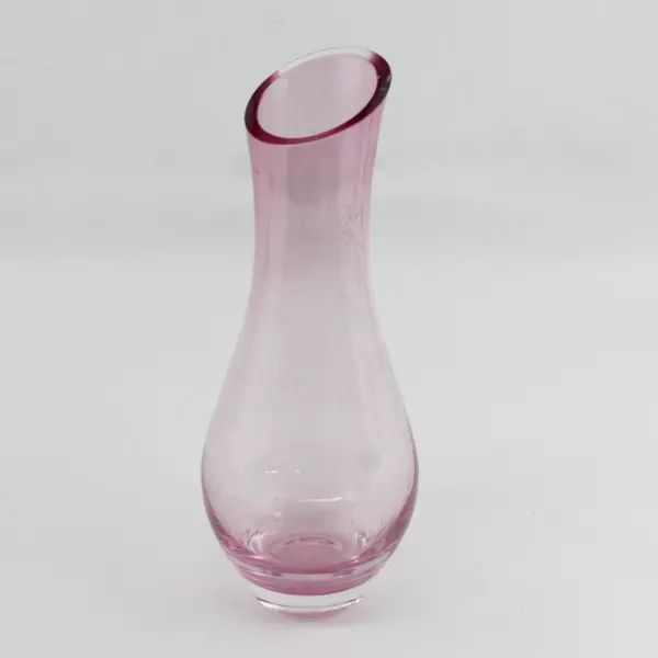 Unbranded Clear Pink Color Art Glass Round Modern Style Flower Vase 12" Tall