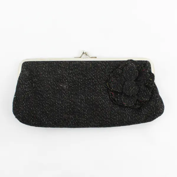 Old Navy Sparkly Black Kiss Clasp Clutch Purse
