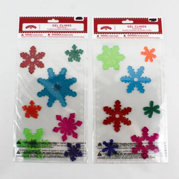 Lot of 2 Packages Of Holiday Time Snowflake Gel Clings