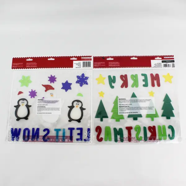 2 Packages Of Holiday Time Christmas  Gel Clings Merry Christmas Let It Snow