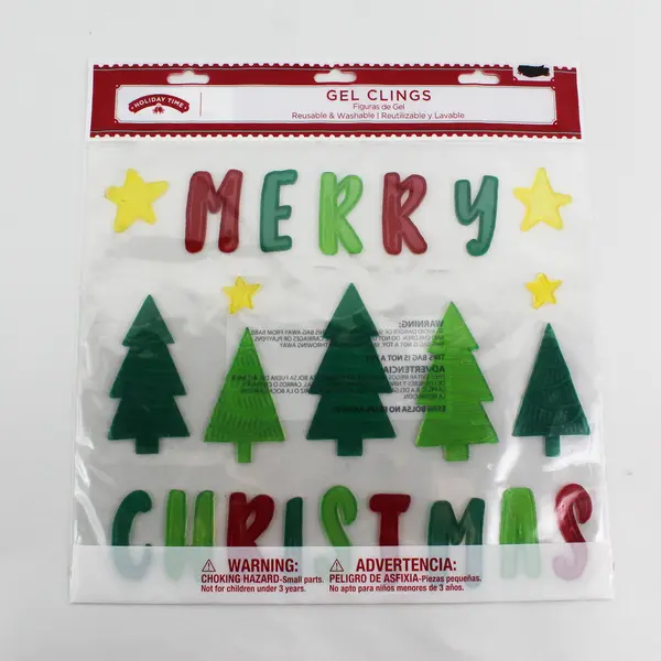 2 Packages Of Holiday Time Christmas  Gel Clings Merry Christmas Let It Snow