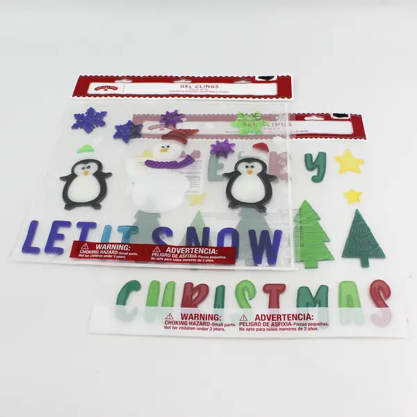 2 Packages Of Holiday Time Christmas  Gel Clings Merry Christmas Let It Snow