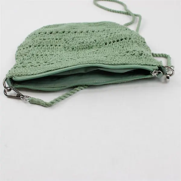 North Style Solid Mochi Green Color Woven Shoulder Bag Silver Hardware
