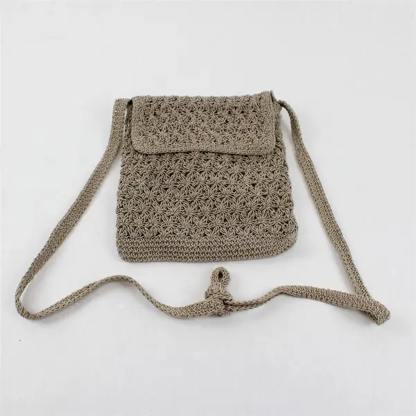Unbranded Solid Beige Color Woven Across The Shoulder Small Hand Bag Rectangle