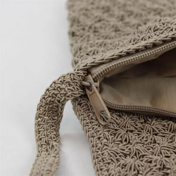 Unbranded Solid Beige Color Woven Across The Shoulder Small Hand Bag Rectangle