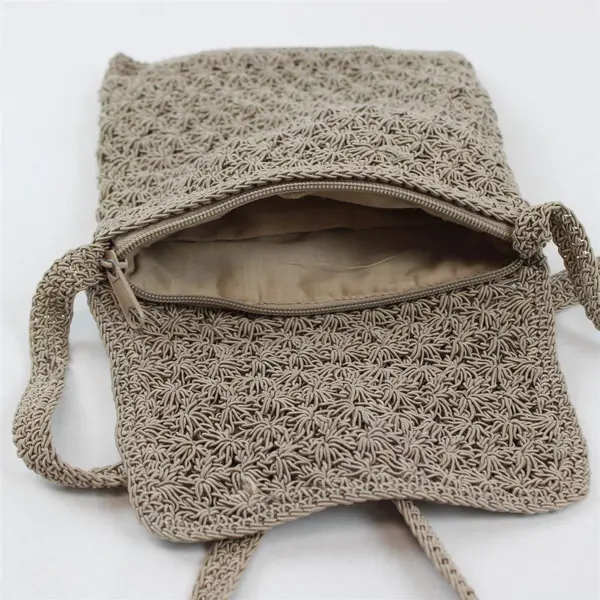 Unbranded Solid Beige Color Woven Across The Shoulder Small Hand Bag Rectangle