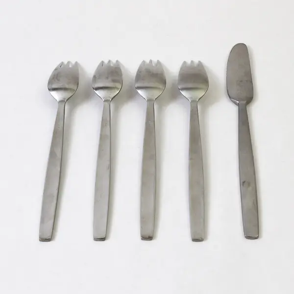 Lot of 5 Norway Stainless 4 Forks & 1  Modern Long Handle Luncheon Knife