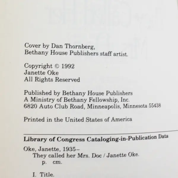 They Called Her Mrs. Doc by Janette Oke 1992 Paperback Historical Romance Good