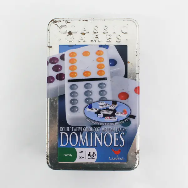 Cardinal Classic Games Double Twelve Color Dot Mexican Train Dominoes in Tin
