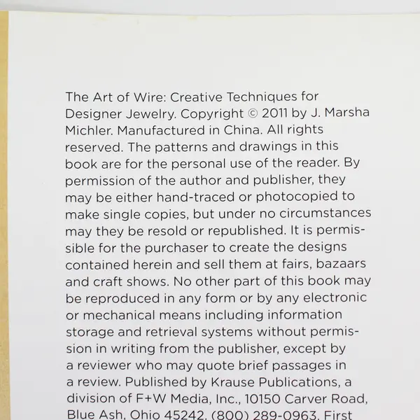 Art of Wire Creative Techniques for Designer Jewelry by J Marsha Michler 2011 PB