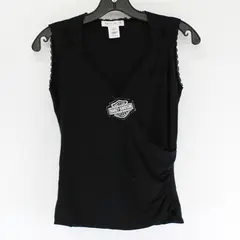 WHBM Women's S Blk Sleeveless Lace Trim V-Neck Tank Top w/Harley Davidson Patch