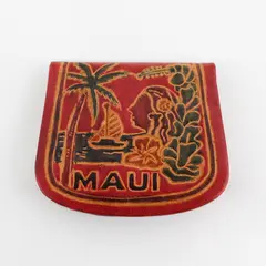 Hawaii Maui Tooled Leather Coin Purse Palm Tree Sailboat Hula