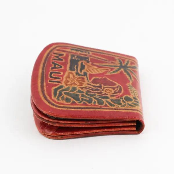 Hawaii Maui Tooled Leather Coin Purse Palm Tree Sailboat Hula
