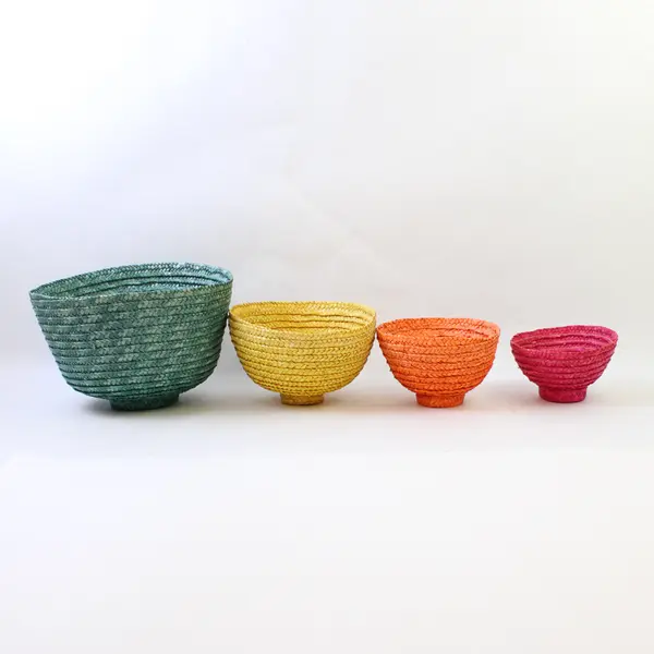 Set Of 4 Unbranded Woven Nesting Decorative Baskets (Pink, Orange, Yellow, Teal)