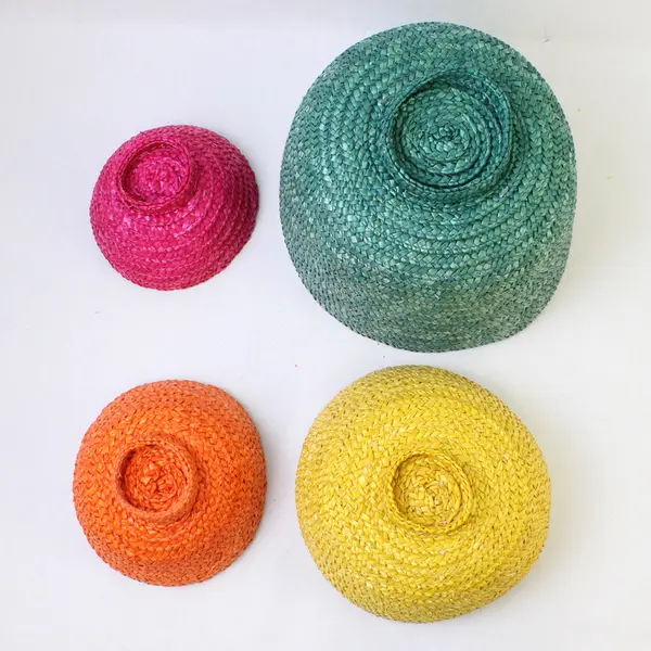 Set Of 4 Unbranded Woven Nesting Decorative Baskets (Pink, Orange, Yellow, Teal)