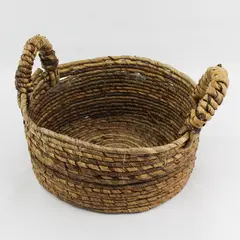 Unbranded Brown Woven Decorative Round Basket With Handles 12" Diameter