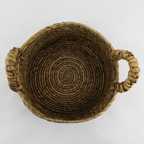 Unbranded Brown Woven Decorative Round Basket With Handles 12" Diameter