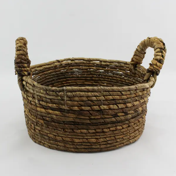 Unbranded Brown Woven Decorative Round Basket With Handles 12" Diameter