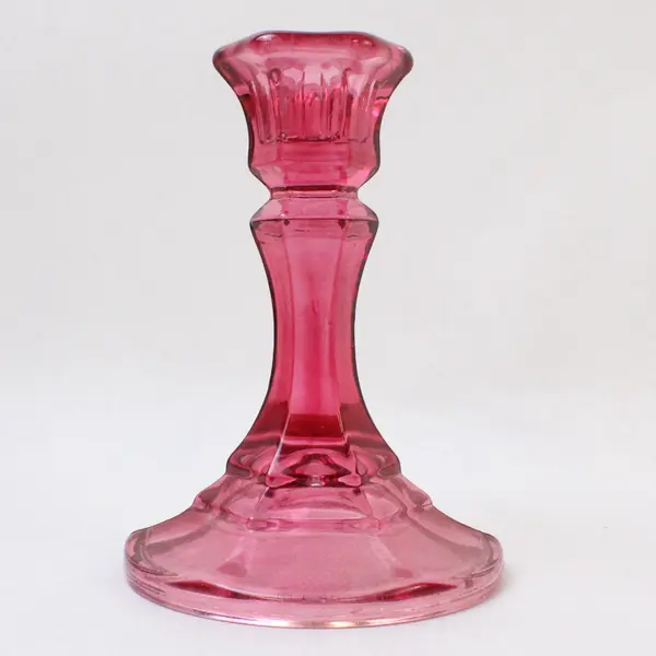 Lot Of 2 Unbranded Clear Candy Red Glass Tapered Candlestick Holders 4.75" Tall