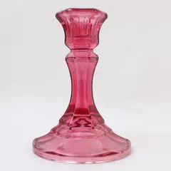 Lot Of 2 Unbranded Clear Candy Red Glass Tapered Candlestick Holders 4.75" Tall
