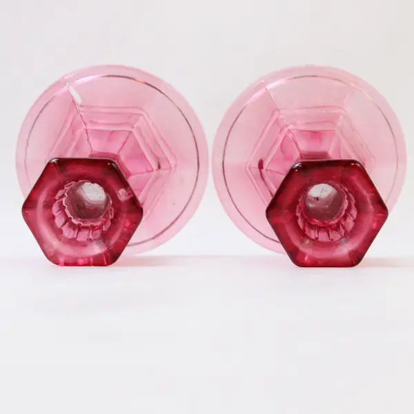 Lot Of 2 Unbranded Clear Candy Red Glass Tapered Candlestick Holders 4.75" Tall