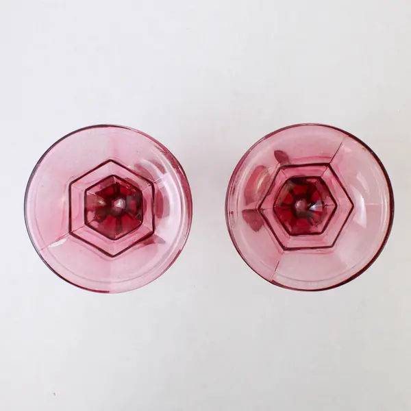 Lot Of 2 Unbranded Clear Candy Red Glass Tapered Candlestick Holders 4.75" Tall