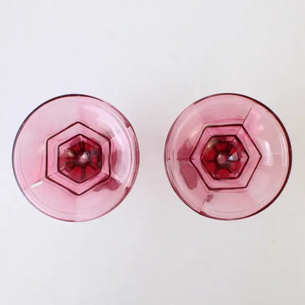 Lot Of 2 Unbranded Clear Candy Red Glass Tapered Candlestick Holders 4.75" Tall