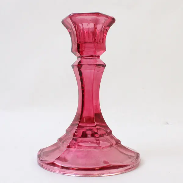 Lot Of 2 Unbranded Clear Candy Red Glass Tapered Candlestick Holders 4.75" Tall