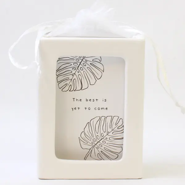Young's Inc Solid White Floral Patterned Ceramic Card/Polaroid Holder 4.75" Tall