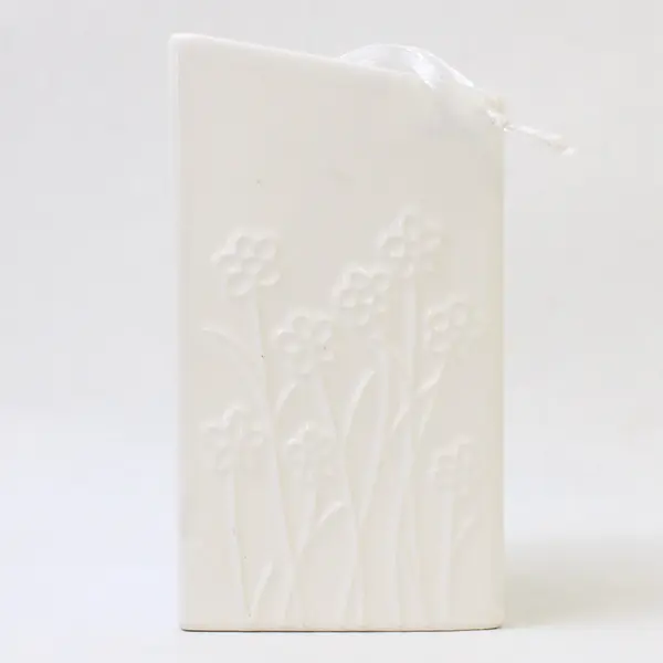 Young's Inc Solid White Floral Patterned Ceramic Card/Polaroid Holder 4.75" Tall