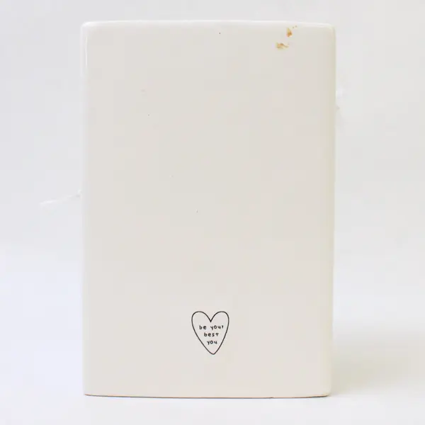 Young's Inc Solid White Floral Patterned Ceramic Card/Polaroid Holder 4.75" Tall