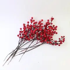 Lot of 10 Decorative Holly Berry Twigs 12in Christmas Floral Stems