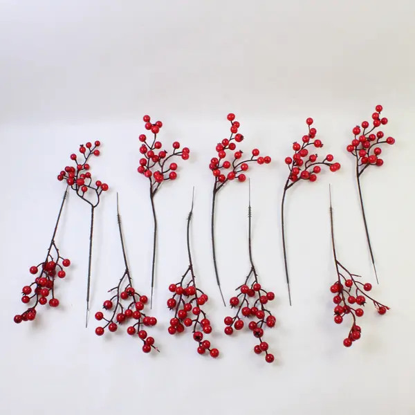 Lot of 10 Decorative Holly Berry Twigs 12in Christmas Floral Stems