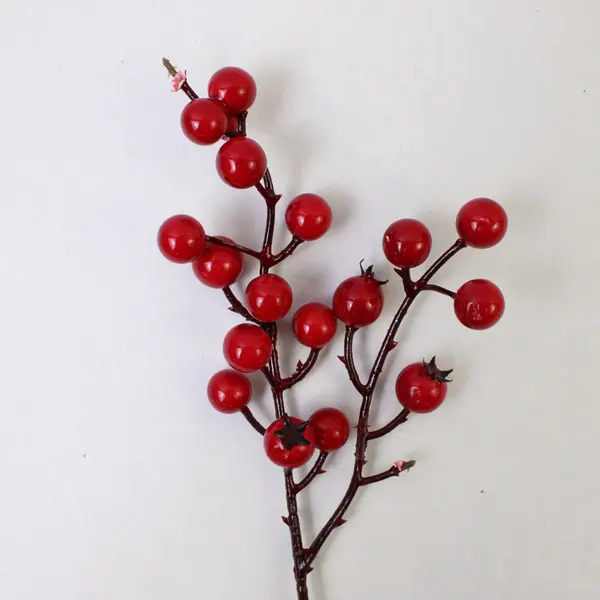 Lot of 10 Decorative Holly Berry Twigs 12in Christmas Floral Stems