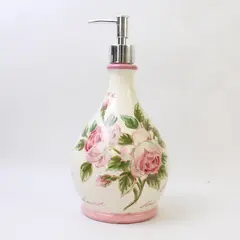 Unbranded White With Pink Roses "Love" Ceramic Liquid Soap Dispenser 10.25" Tall