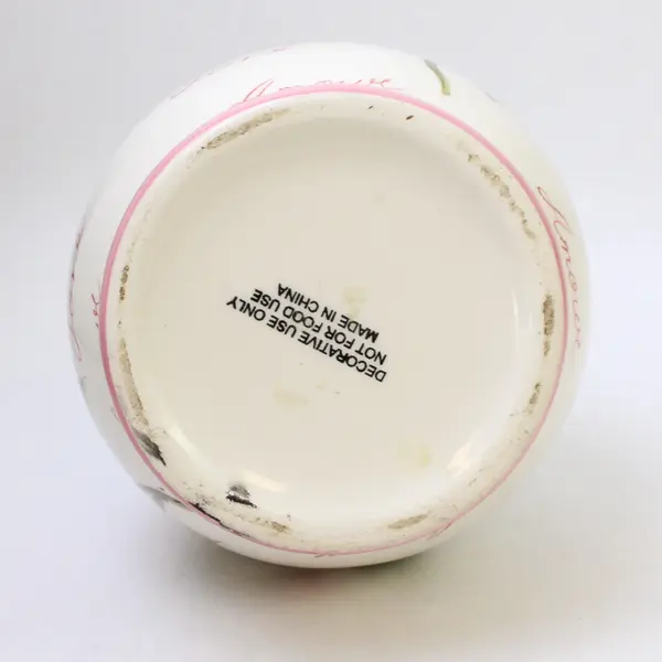Unbranded White With Pink Roses "Love" Ceramic Liquid Soap Dispenser 10.25" Tall