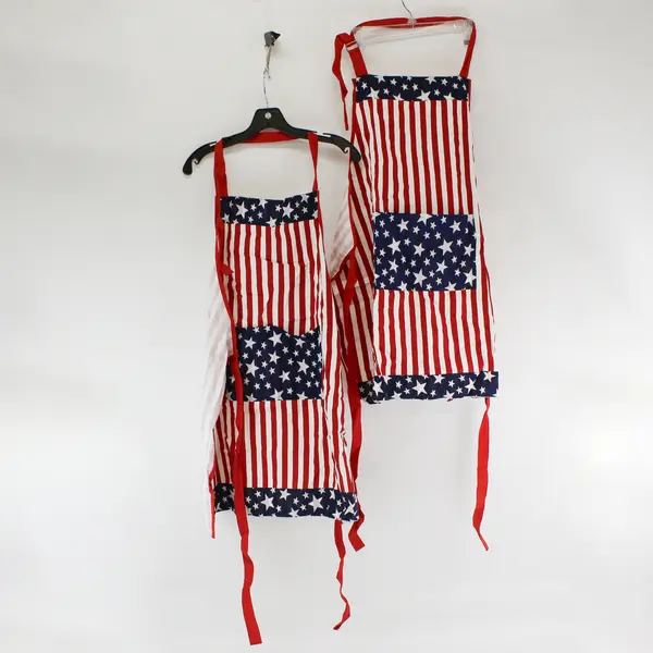 Lot of 2 USA Flag Patriotic Cotton Kitchen Aprons, 2007