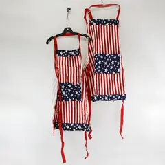 Lot of 2 USA Flag Patriotic Cotton Kitchen Aprons, 2007