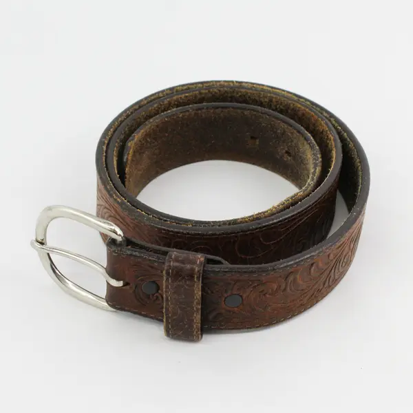 Silver Creek Size 38 Brown Embossed Floral Scroll Genuine Leather Belt