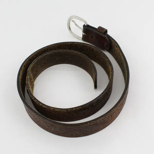 Silver Creek Size 38 Brown Embossed Floral Scroll Genuine Leather Belt