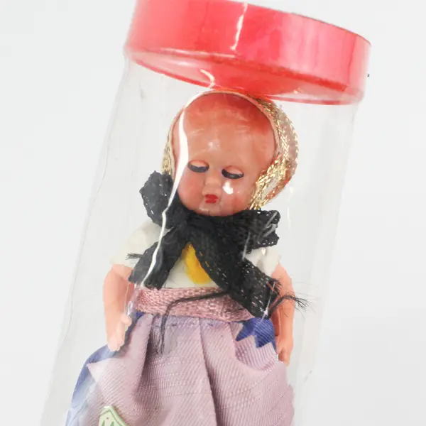 Vintage Swiss Souvenir Doll in Capsule Traditional Dress Switzerland - 4" Tall