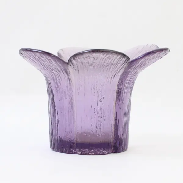 Unbranded Clear Purple Pressed Glass Flower Petal Shaped Votive Candle Holder 3"