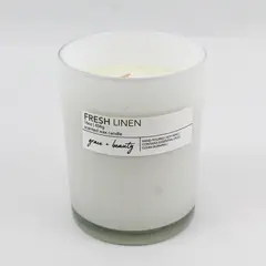 Grace + Beauty Fresh Linen Scented Candle - 16oz - Hand Poured Soy Wax