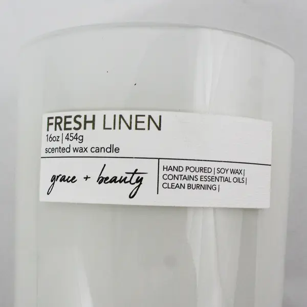 Grace + Beauty Fresh Linen Scented Candle - 16oz - Hand Poured Soy Wax