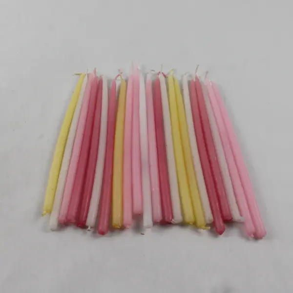 Lot of 22 Hand-Dipped Taper Dinner Candles Pink Yellow White